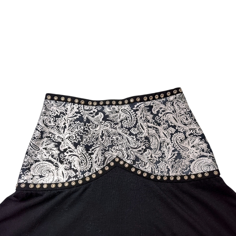 Cache Black A-Line Skirt with Beige Ornate Waist Panel - Picture 5 of 14